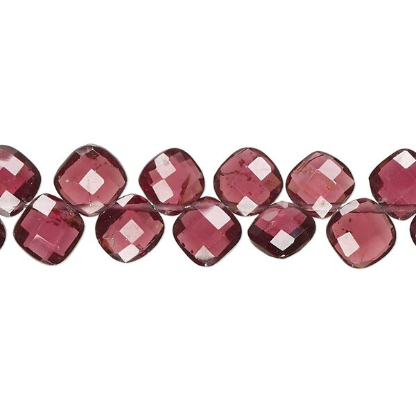 Rhodolite garnet 1pkg1, hand-cut top-drilled faceted puffed diamond bead natural 8 inch 7-8mm image number 0