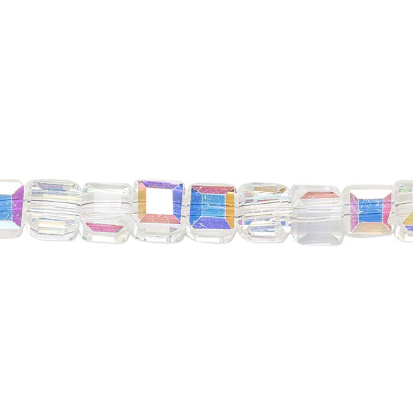 Bead 1pk 18 facets translucent clear AB, Celestial Crystal® 6mm cube 15.5-16 inch image number 0