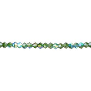 Bead 1pk 16 facets translucent emerald green AB, Celestial Crystal® 3mm bicone 15.5-16 inch
