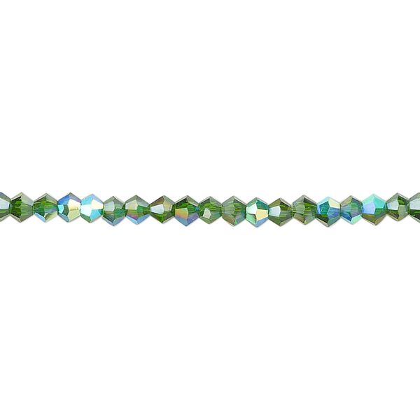 Bead 1pk 16 facets translucent emerald green AB, Celestial Crystal® 3mm bicone 15.5-16 inch image number 0