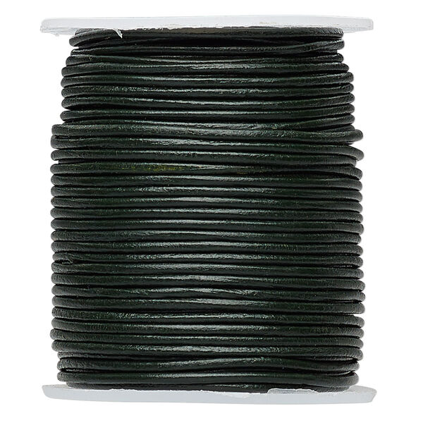 Cord, leather (dyed), avocado, 1.4-1.6mm round. Sold per 25-yard spool. image number 0