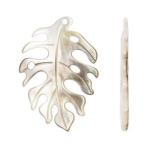 Focal, black lip shell (natural), 34x24mm carved leaf with cutout design, Mohs hardness 3-1/2. Sold individually.