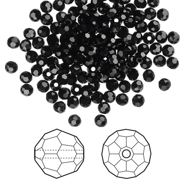 Bead 720pk jet, Swarovski® 3mm round 5000 image number 0