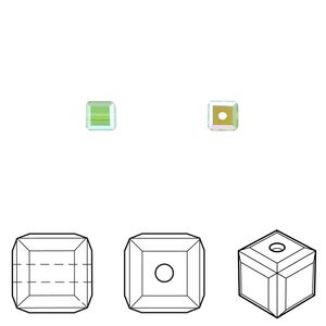 Bead 12pk peridot AB, Crystal Passions® 4mm cube 5601