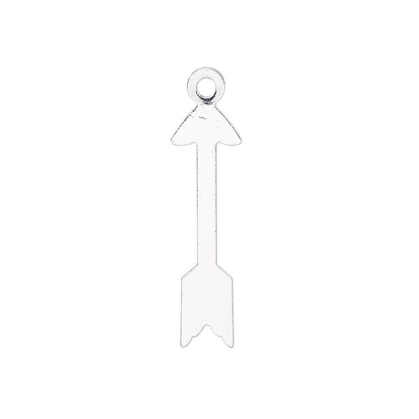 Charm, silver-plated steel, 26x7.5mm arrow. Sold per pkg of 10. image number 0