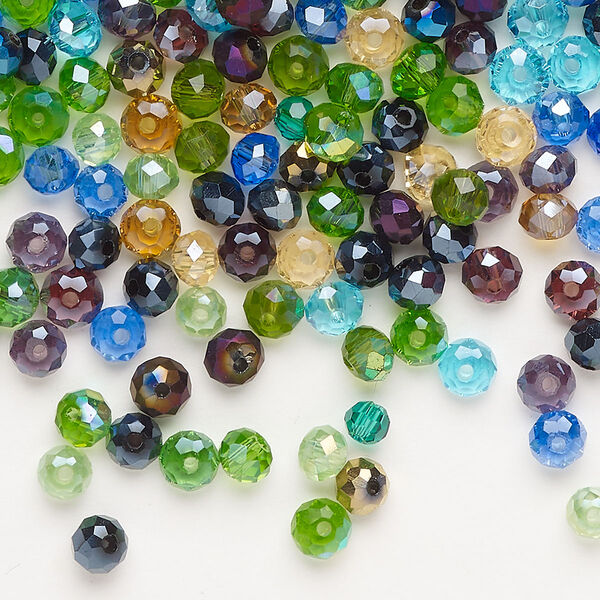 Bead 1pkg1 glass, 4x3mm-5x3mm faceted rondelle, 1 ounce mix opaque to transparent mixed colors image number 0