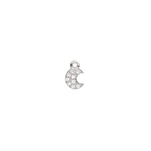 Charm, cubic zirconia and rhodium-plated sterling silver, clear, 6x5mm single-sided flat moon. Sold individually.
