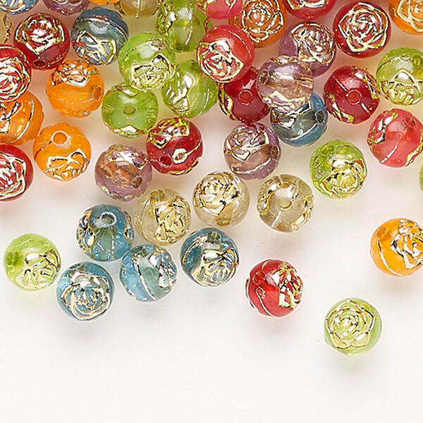 Bead 1pkg1 acrylic, 6mm round, 1 ounce mix gold / mixed colors image number 0