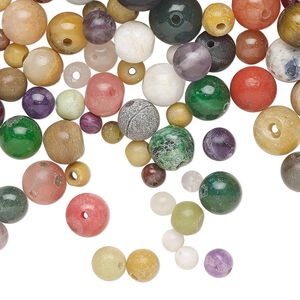 Multi-gemstone / glass 1pkg1, round bead 3 oz mix 4-10mm