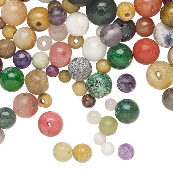 Multi-gemstone / glass 1pkg1, round bead 3 oz mix 4-10mm image number 0