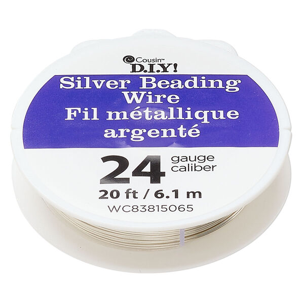 Wire copper 1pk round 24 gauge, silver finish 20 feet image number 0