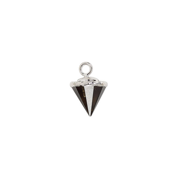 Smoky quartz / sterling silver 1pkg1, hand-cut electroplated faceted cone drop 9x8mm-11x8mm image number 0