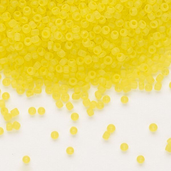 Seed bead, Dyna-Mites™, glass, pkg/1/2kg, #11 round, translucent matte yellow, (5MA 11/0 RR). image number 0