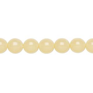 Bead, Czech dipped décor glass druk, cream, 8mm round. Sold per 15-1/2" to 16" strand.