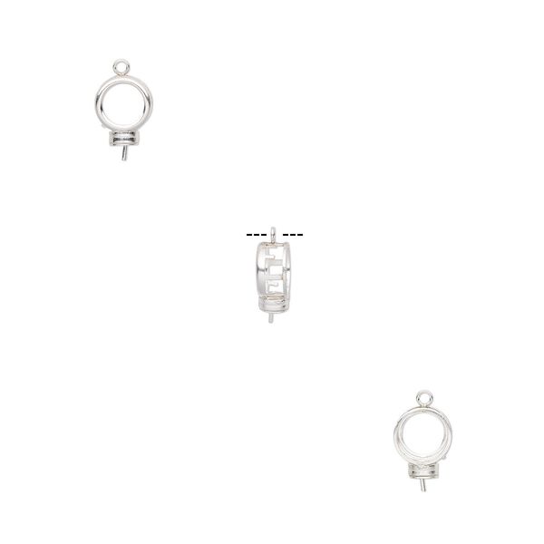 Drop, Bezelite, sterling silver, 9mm round with open back and 2.5mm peg with 8mm 4-prong round setting. Sold individually. image number 0