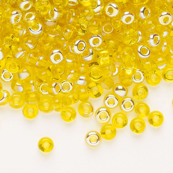 Glass 1pkg1, round seed bead translucent yellow AB #6 100g image number 0
