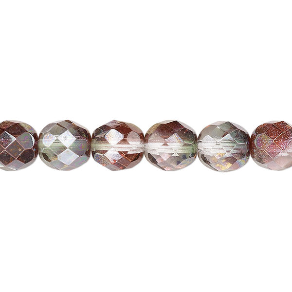 Bead, Czech fire-polished glass, pink and green luster, 8mm faceted round. Sold per pkg of 600 (1/2 mass). image number 0