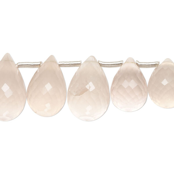 Rose quartz 1pkg19, hand-cut top-drilled micro-faceted briolette bead natural graduated 12x9mm-18x11mm image number 0