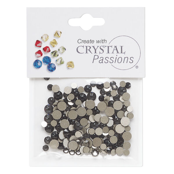Flat back mix 1pkg144 jet and black diamond, Crystal Passions&reg; rhinestone 3.0-4.8mm round SS12 / SS16 / SS20 image number 0