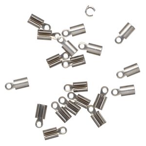 Cord end, fold-over, stainless steel, 7x5mm with 3.5mm inside diameter. Sold per pkg of 20.