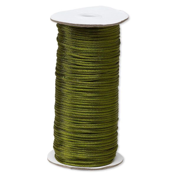 Cord, Satinique™, satin, olive green, 2mm regular. Sold per 400-foot spool. image number 0