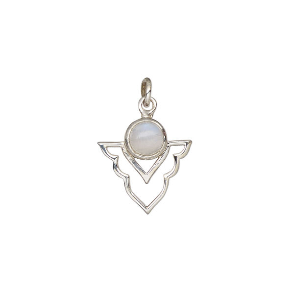 Rainbow moonstone / sterling silver 1pkg1, open arrowhead drop natural antiqued 15.5x14mm image number 1