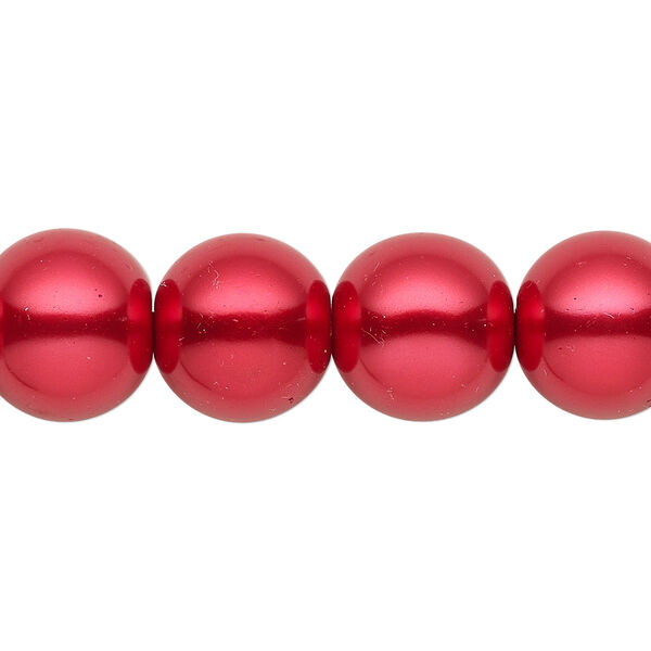 Bead, crystal pearl, red, 13-14mm round. Sold per 15-1/2" to 16" strand, approximately 25 beads. image number 0