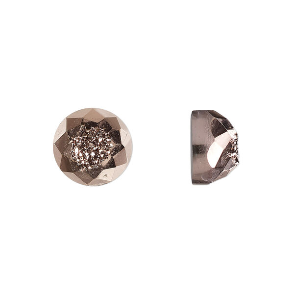 Cabochon, druzy agate (coated), rose gold, 10mm hand-cut loosely calibrated faceted round, B grade, Mohs hardness 7. Sold individually. image number 0