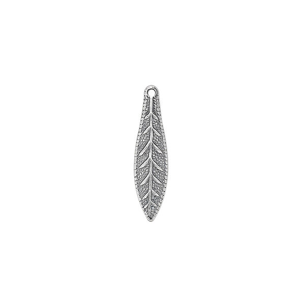 Charm, antique silver-plated brass, stamped, 19x5mm leaf. Sold per pkg of 10. image number 0