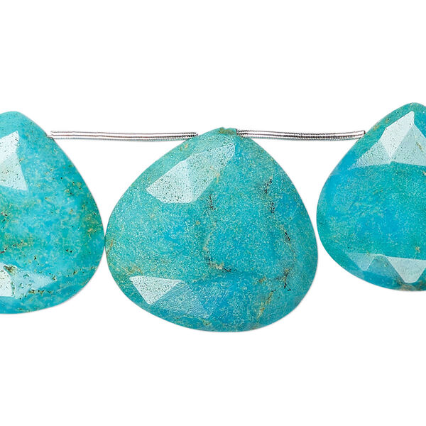 Turquoise 1pkg1, hand-cut top-drilled faceted puffed teardrop bead B+ grade, 8 inch graduated 13x13mm-22x22mm image number 0