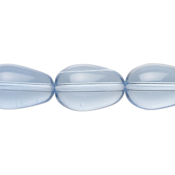 Bead, glass, transparent blue, 17x11mm-18x13mm teardrop. Sold per 15-1/2" to 16" strand. image number 0