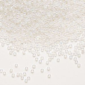 Seed bead, Miyuki, glass, pkg/35g, #15 rocaille, translucent rainbow opal alabaster base (RR-470).