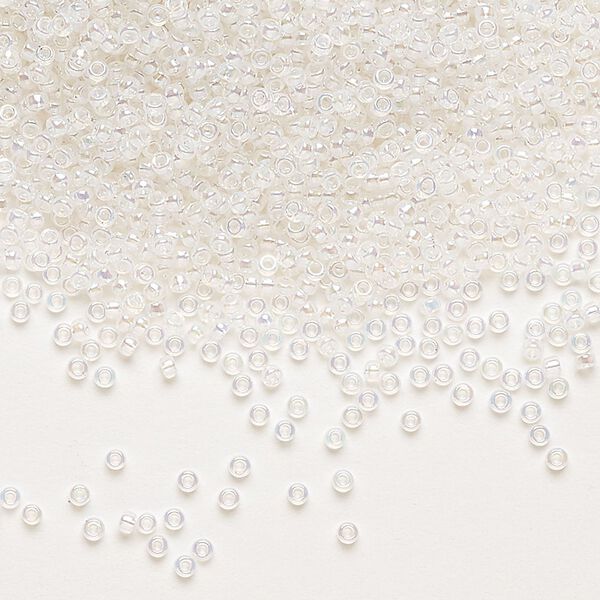 Seed bead, Miyuki, glass, pkg/35g, #15 rocaille, translucent rainbow opal alabaster base (RR-470). image number 0