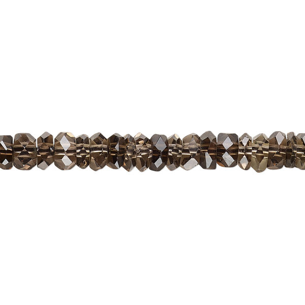 Bead, smoky quartz (heated / irradiated), 5x2mm-6x4mm hand-cut faceted rondelle with 0.4-1.4mm hole, B+ grade, Mohs hardness 7. Sold per 8-inch strand. image number 0