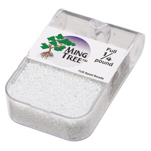 Seed bead, Ming Tree™, glass, pkg/1/4 pound, #11 round, opaque white.