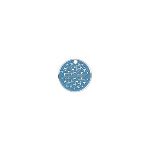 Drop, stainless steel, blue patina, 10mm single-sided domed round with symbol design. Sold per pkg of 8.