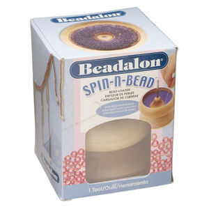 Tool, Beadalon® Spin-n-Bead™ 1pkg1, wood (dyed) and antique silver-finished steel, tan, 5-1/4 x 4 inches, 1-inch deep bowl.