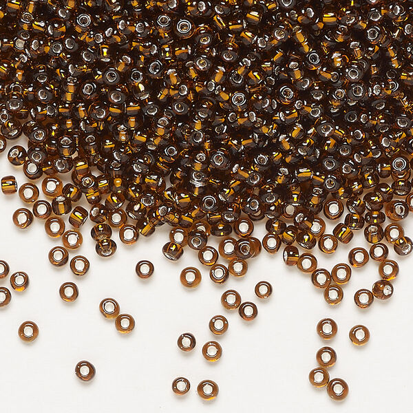 Seed bead, Dyna-Mites™, glass, pkg/40g, #11 round, transparent silver-lined root beer, (54:RR 11/0 RR). image number 0