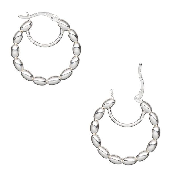 Hoop, sterling silver, 25mm beaded round with closed loop, 19 gauge. Sold per pair. image number 0