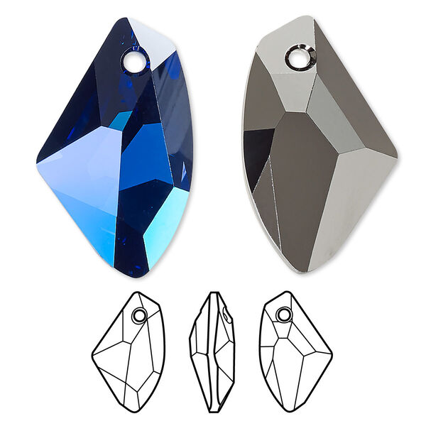 Drop 1pk crystal Bermuda blue P, Crystal Passions® 27x16mm pendant galactic vertical 6656 image number 0