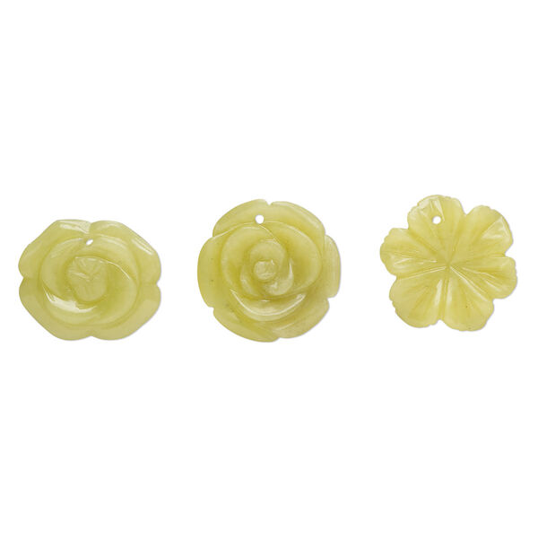 Serpentine 1pkg3, top-drilled carved flower drop natural mix 21x24mm-25x25mm image number 0