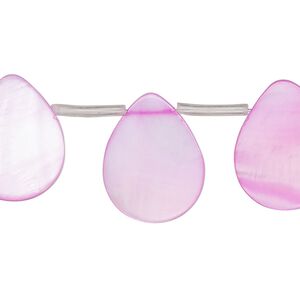 Bead, mother-of-pearl shell (dyed), pink, 18x8mm-19x11mm top-drilled flat teardrop, Mohs hardness 3-1/2. Sold per 15-inch strand, approximately 15 beads.