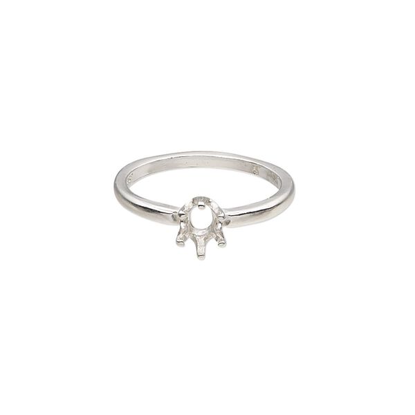 Ring, Sure-Set™, sterling silver, 6x4mm 6-prong oval basket setting, size 6. Sold individually. image number 0