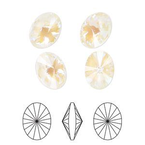 Chaton 2pk crystal light grey DeLite, Crystal Passions® 18x13.5mm oval rivoli 4122