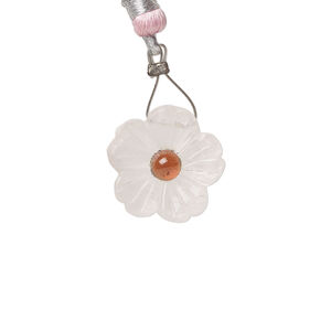 Light rose quartz / garnet 1pkg1, top-drilled hand-cut 1sided carved flower bead natural, 16mm