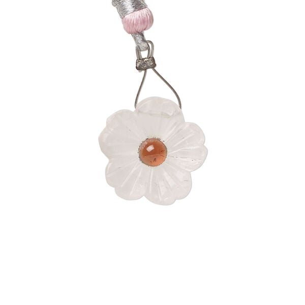 Light rose quartz / garnet 1pkg1, top-drilled hand-cut 1sided carved flower bead natural, 16mm image number 0