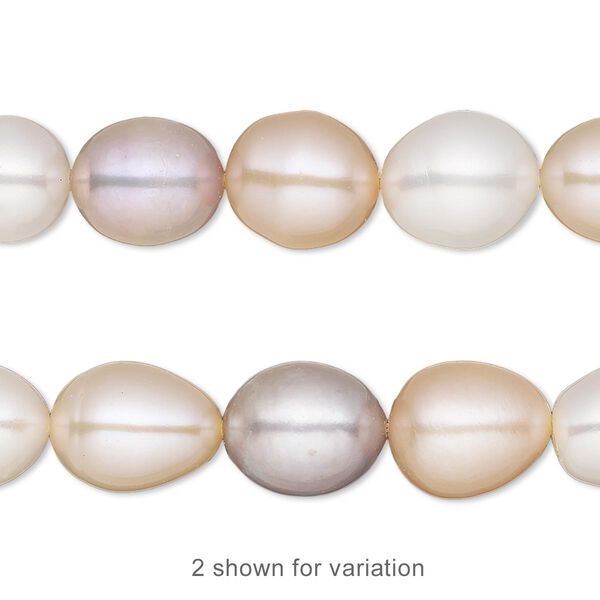 Pearl, White Lotus™, cultured freshwater (bleached), white / peach / mauve, 9-10mm rice, C grade, Mohs hardness 2-1/2 to 4. Sold per 15-1/2" to 16" strand. image number 0