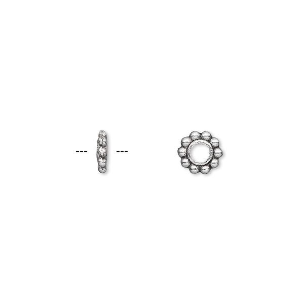 Bead, antique silver-plated "pewter" (zinc-based alloy), 6x1mm rondelle. Sold per pkg of 100. image number 0