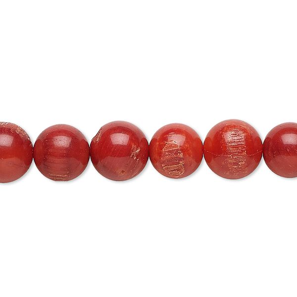 Bead, bamboo coral (dyed), medium to dark red, 7-8mm round, C grade, Mohs hardness 3-1/2 to 4. Sold per 16-inch strand. image number 0