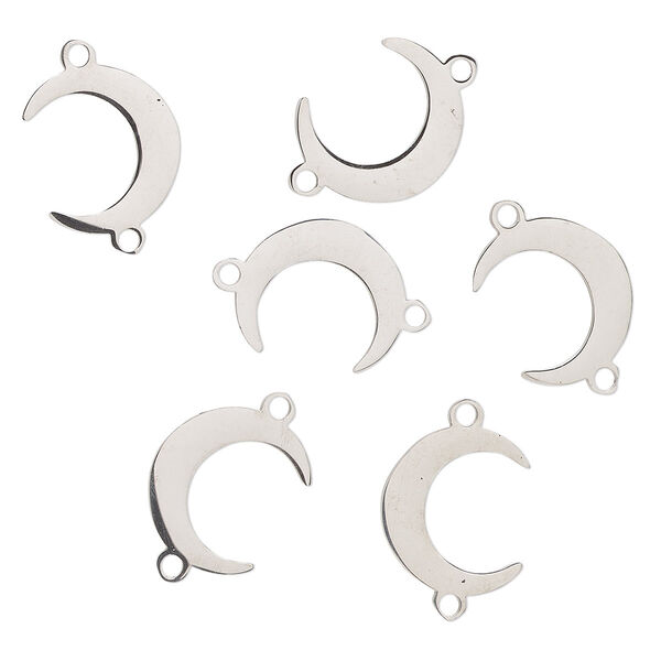 Link, stainless steel, 14x12mm moon. Sold per pkg of 6. image number 0